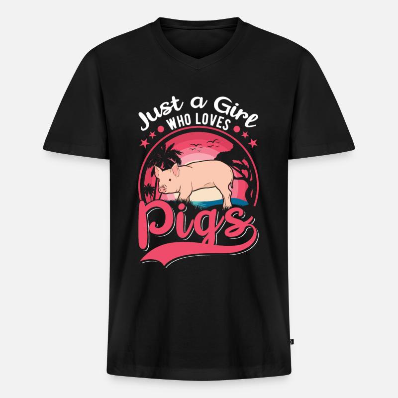Schweine Mädchen Schweinebauer - Männer Premium Bio T-Shirt mit V-Ausschnitt - Schwarz