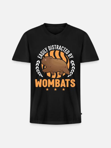 Easily distracted by Wombats - Männer Premium Bio T-Shirt mit V-Ausschnitt - Schwarz