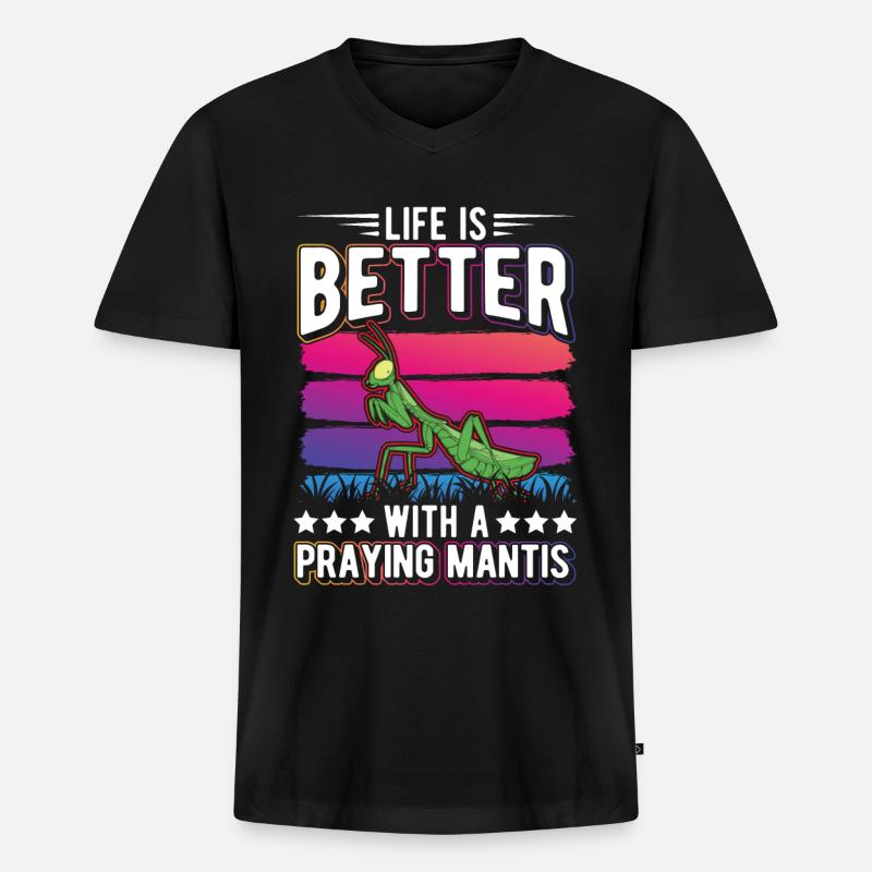 Gottesanbeterin Mantis Fangschrecke - Männer Premium Bio T-Shirt mit V-Ausschnitt - Schwarz