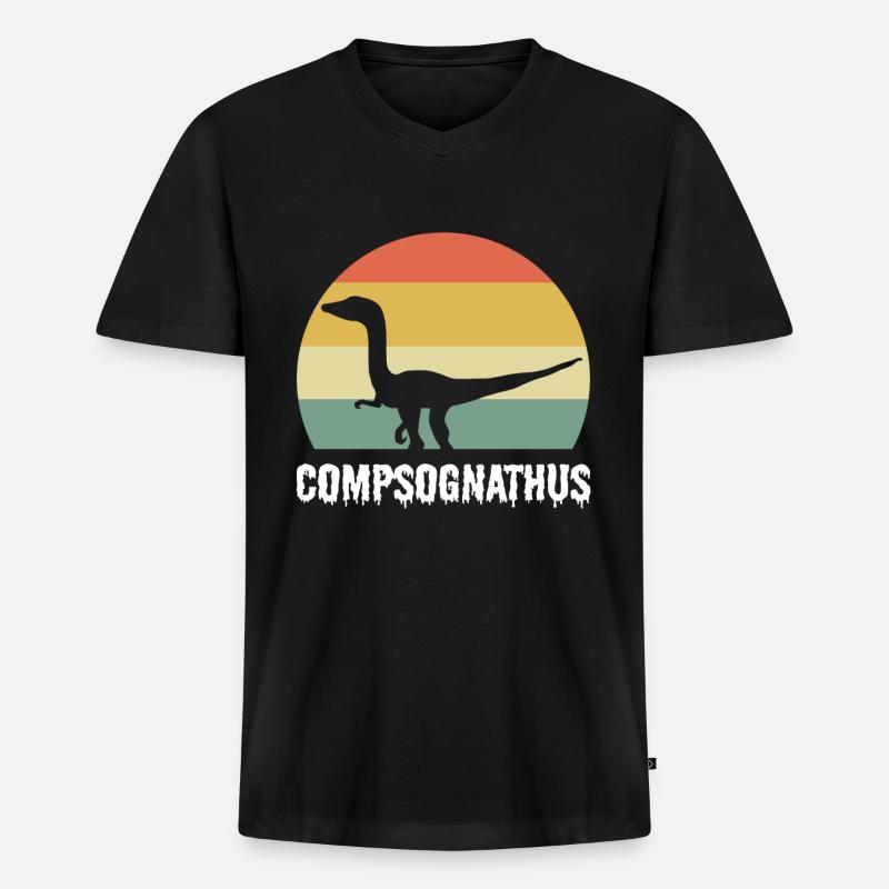 Compsognathus Dinosaur - Männer Premium Bio T-Shirt mit V-Ausschnitt - Schwarz