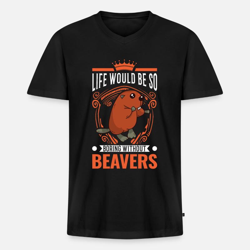 Biber Geschenk Biberdamm - Männer Premium Bio T-Shirt mit V-Ausschnitt - Schwarz