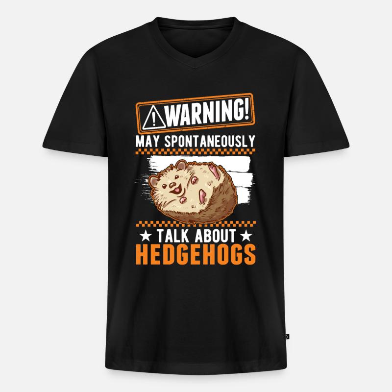 Warnung Igel Stacheligel - Männer Premium Bio T-Shirt mit V-Ausschnitt - Schwarz