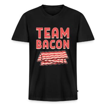 Team Bacon Ham Meat Breakfast Bacon and Egg - Männer Premium Bio T-Shirt mit V-Ausschnitt - Schwarz - Vorne - Nico (187cm)