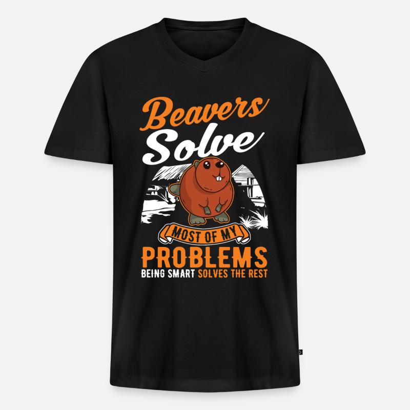 Biber Geschenk Biberdamm - Männer Premium Bio T-Shirt mit V-Ausschnitt - Schwarz