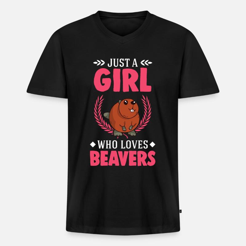 Biber Mädchen Biberdamm - Männer Premium Bio T-Shirt mit V-Ausschnitt - Schwarz