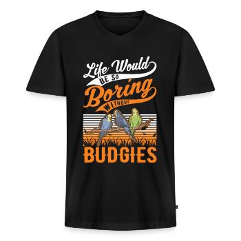 Budgerigar Cadeau Welli cockatiel - T-shirt encolure en V Premium bio Homme - noir - Devant - Nico (187cm)