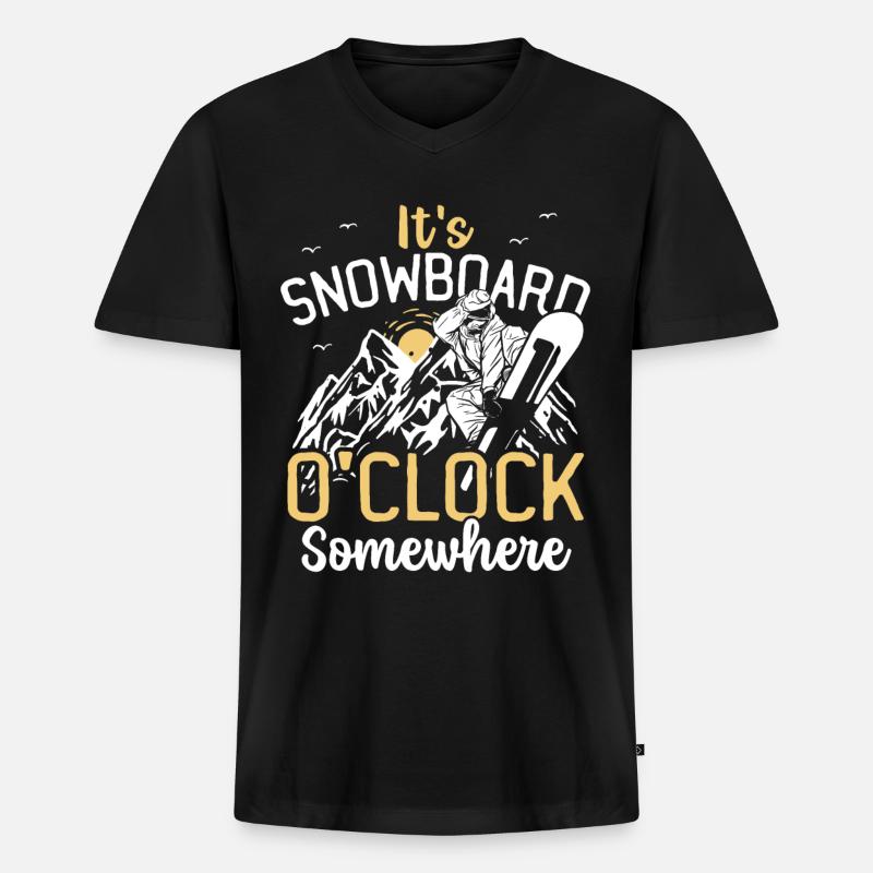 It's Snowboard O'Clock Somewhere Snowboarding - Männer Premium Bio T-Shirt mit V-Ausschnitt - Schwarz