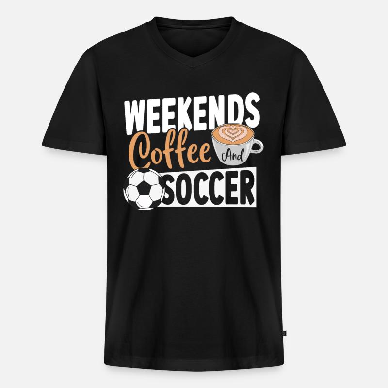 Weekends Coffe and Soccer - Männer Premium Bio T-Shirt mit V-Ausschnitt - Schwarz