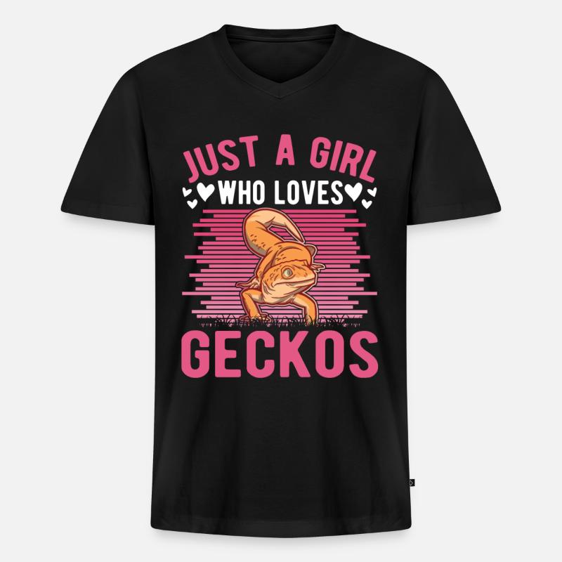 Gecko Mädchen Leopardengecko - Männer Premium Bio T-Shirt mit V-Ausschnitt - Schwarz