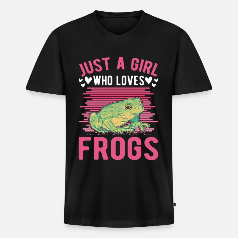 Frosch Mädchen Laubfrosch - Männer Premium Bio T-Shirt mit V-Ausschnitt - Schwarz