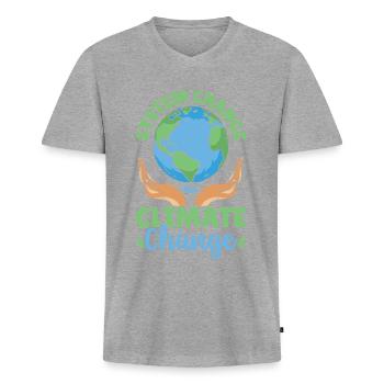 Changement systémique et non changement climatique Réchauffement climatique - T-shirt encolure en V Premium bio Homme - gris chiné - Devant