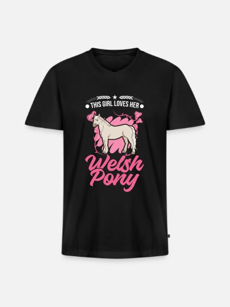 Welsh Pony Mädchen - Männer Premium Bio T-Shirt mit V-Ausschnitt - Schwarz