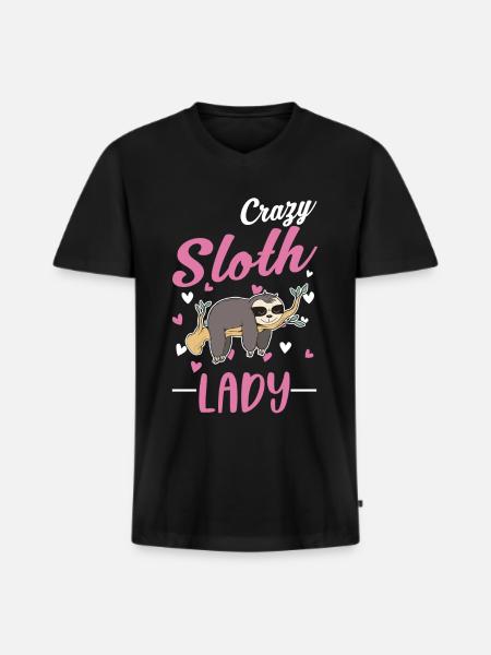 Verrückte Faultier Frau - Männer Premium Bio T-Shirt mit V-Ausschnitt - Schwarz