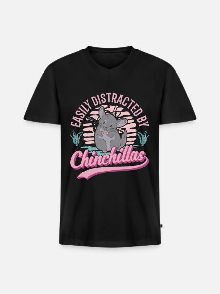 Easily distracted by Chinchillas - Männer Premium Bio T-Shirt mit V-Ausschnitt - Schwarz