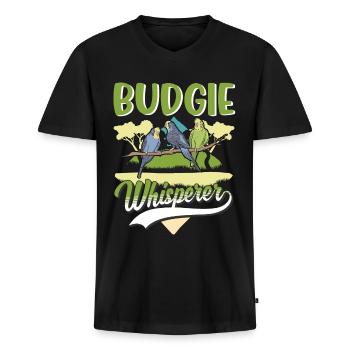 Perruche Welli chuchoter - T-shirt encolure en V Premium bio Homme - noir - Devant - Nico (187cm)