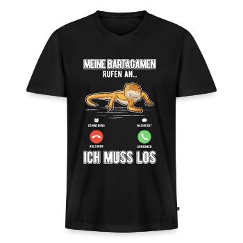Meine Bartagamen rufen an Ich muss los - Männer Premium Bio T-Shirt mit V-Ausschnitt - Schwarz - Vorne - Nico (187cm)
