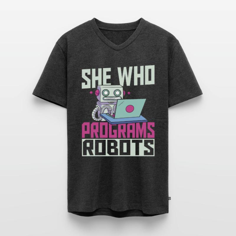 She Who Programs Robots Robotics Robot Engineer Men's Premium Organic T-shirt with V-neck