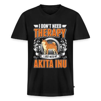 Akita Inu Therapie - Männer Premium Bio T-Shirt mit V-Ausschnitt - Schwarz - Vorne - Nico (187cm)