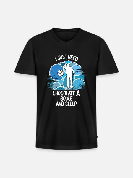 Boule Pétanque Boccia Boules Chocolat - T-shirt encolure en V Premium bio Homme - noir
