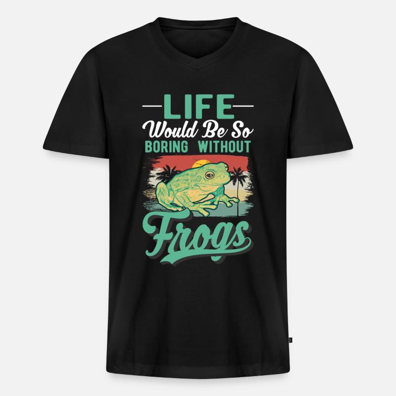 Frosch Geschenk Laubfrosch - Männer Premium Bio T-Shirt mit V-Ausschnitt - Schwarz