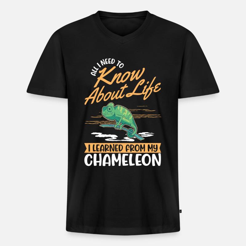 Chamäleon Geschenk Chameleon - Männer Premium Bio T-Shirt mit V-Ausschnitt - Schwarz