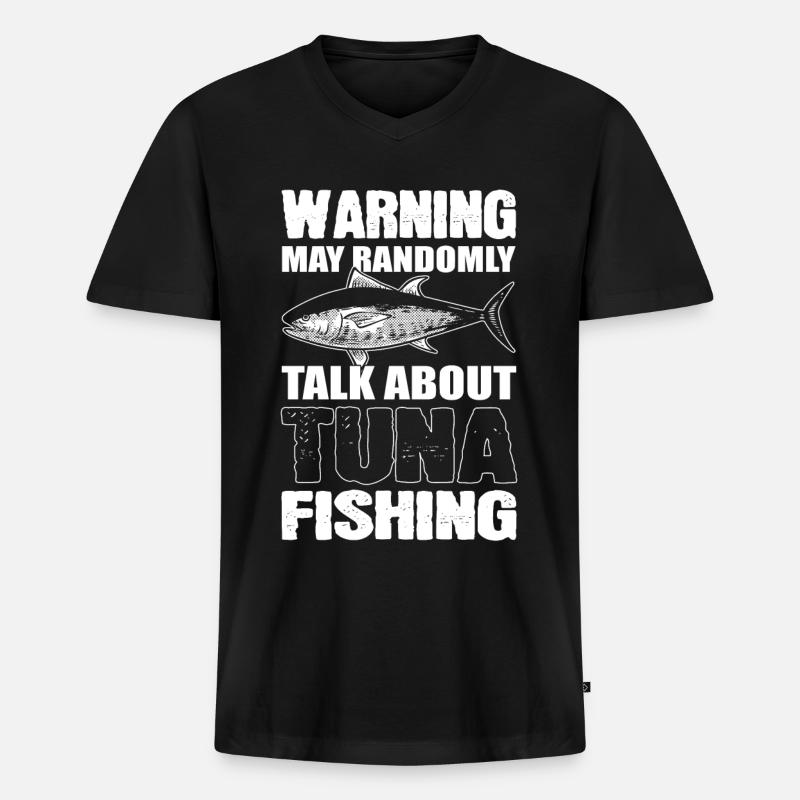 Thunfisch Warnung kann zufällig über - Männer Premium Bio T-Shirt mit V-Ausschnitt - Schwarz