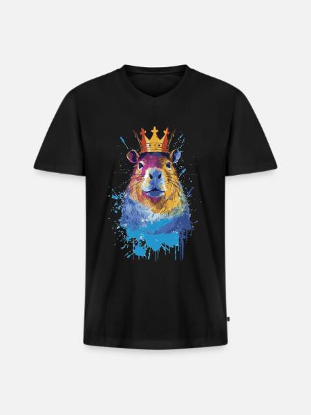 Capybara avec couronne capybara - T-shirt encolure en V Premium bio Homme - noir