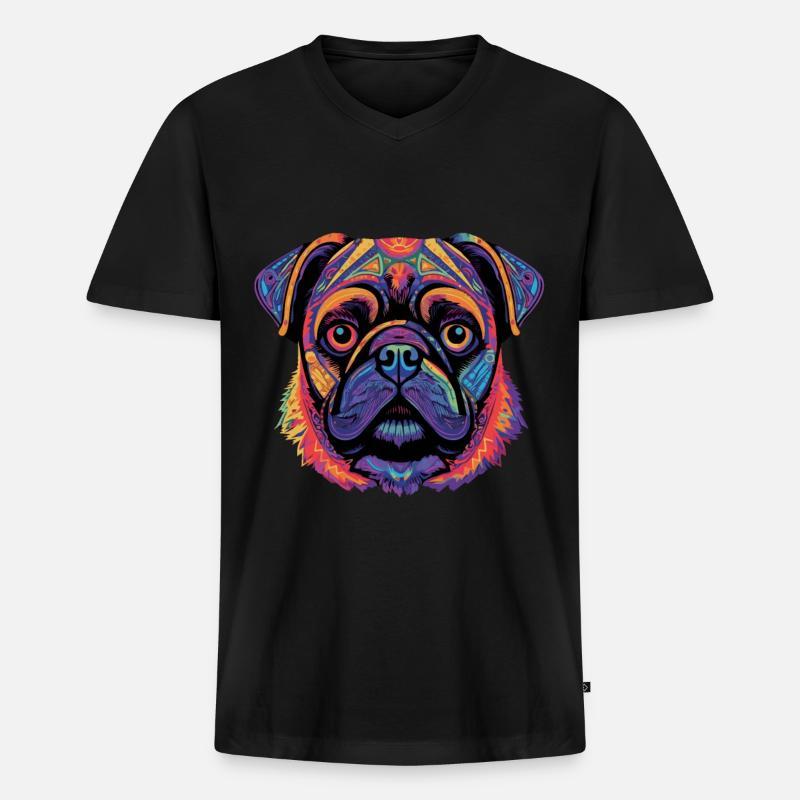 Mops Geschenk - Männer Premium Bio T-Shirt mit V-Ausschnitt - Schwarz