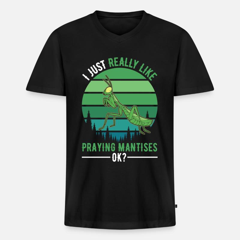 Gottesanbeterin Geschenk Mantis Fangschrecke - Männer Premium Bio T-Shirt mit V-Ausschnitt - Schwarz
