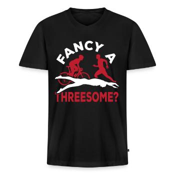 Triathlete Fancy A Threesome? Triathlon - Men's Premium Organic T-shirt with V-neck - black - Front - Nico (187cm)