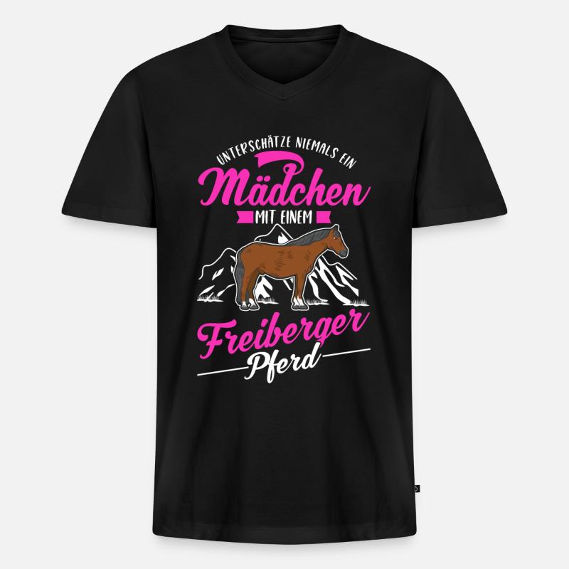Freiberger Pferd Mädchen - Männer Premium Bio T-Shirt mit V-Ausschnitt - Schwarz