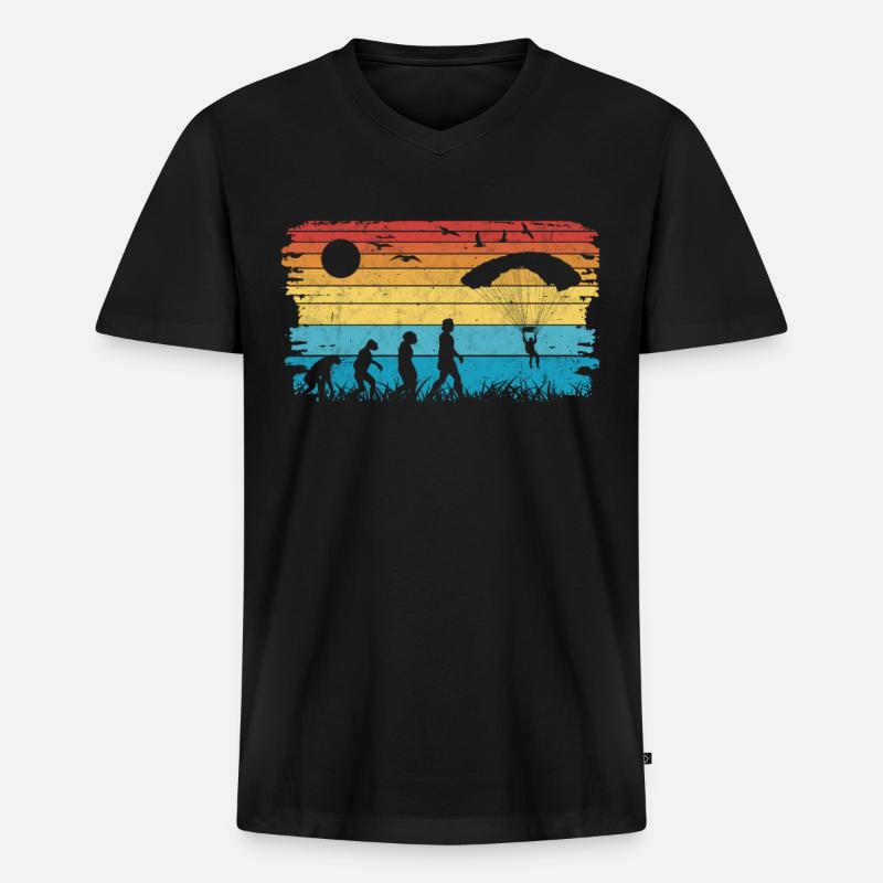 Fallschirmspringer EvolutionFallmschirm Skydive - Männer Premium Bio T-Shirt mit V-Ausschnitt - Schwarz