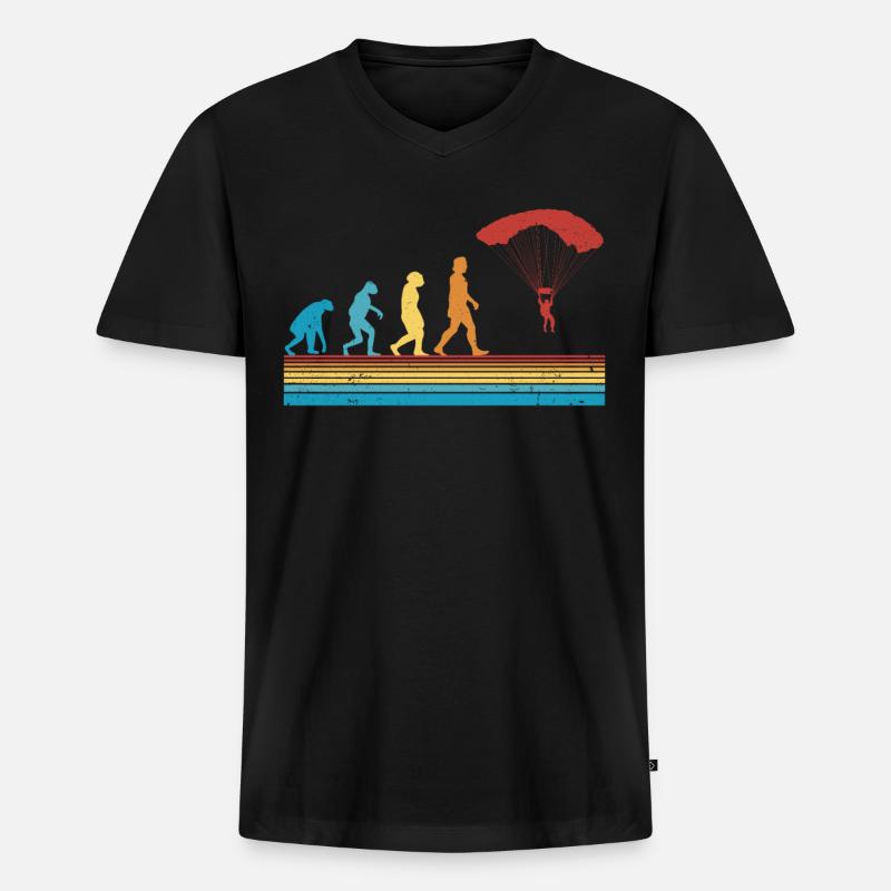 Fallschirmspringer EvolutionFallmschirm Skydive - Männer Premium Bio T-Shirt mit V-Ausschnitt - Schwarz