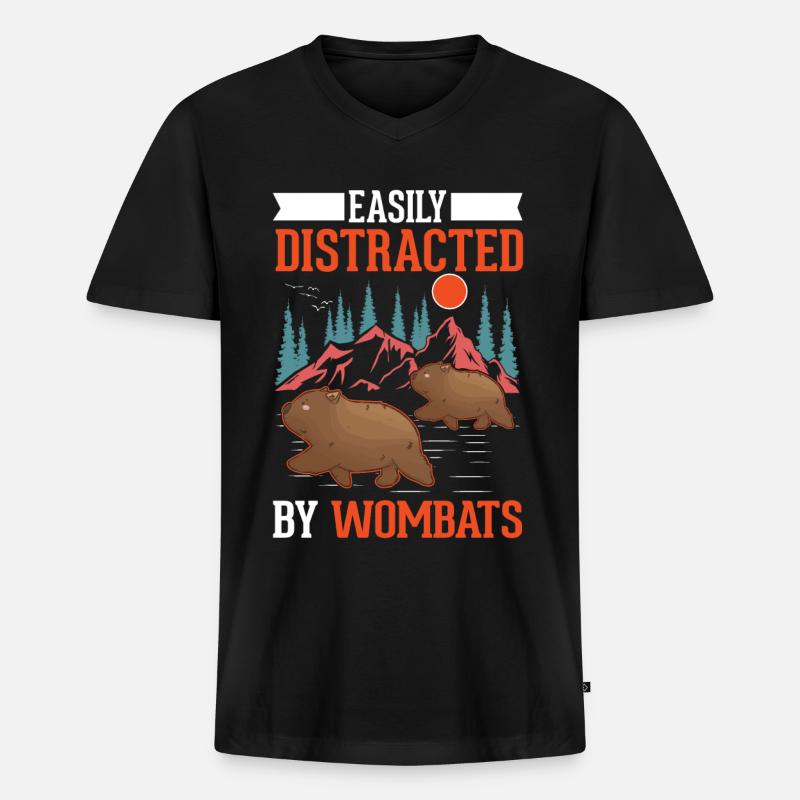 Easily distracted by Wombats - Männer Premium Bio T-Shirt mit V-Ausschnitt - Schwarz