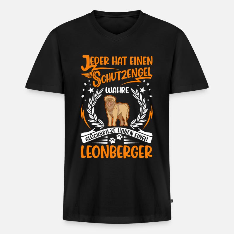 Leonberger Schutzengel - Männer Premium Bio T-Shirt mit V-Ausschnitt - Schwarz