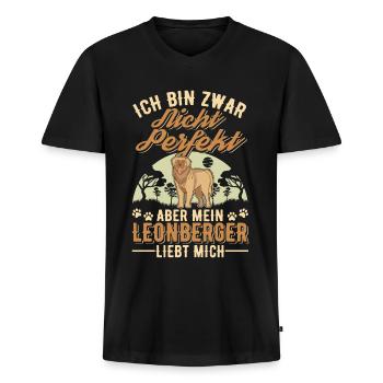 Leonberger Geschenk - Männer Premium Bio T-Shirt mit V-Ausschnitt - Schwarz - Vorne - Nico (187cm)