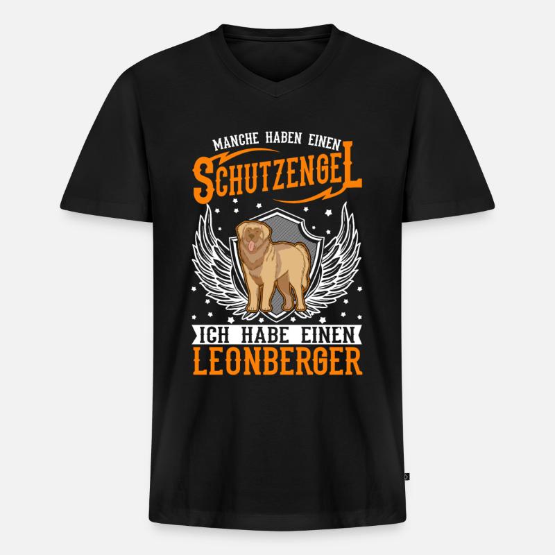 Leonberger Schutzengel - Männer Premium Bio T-Shirt mit V-Ausschnitt - Schwarz