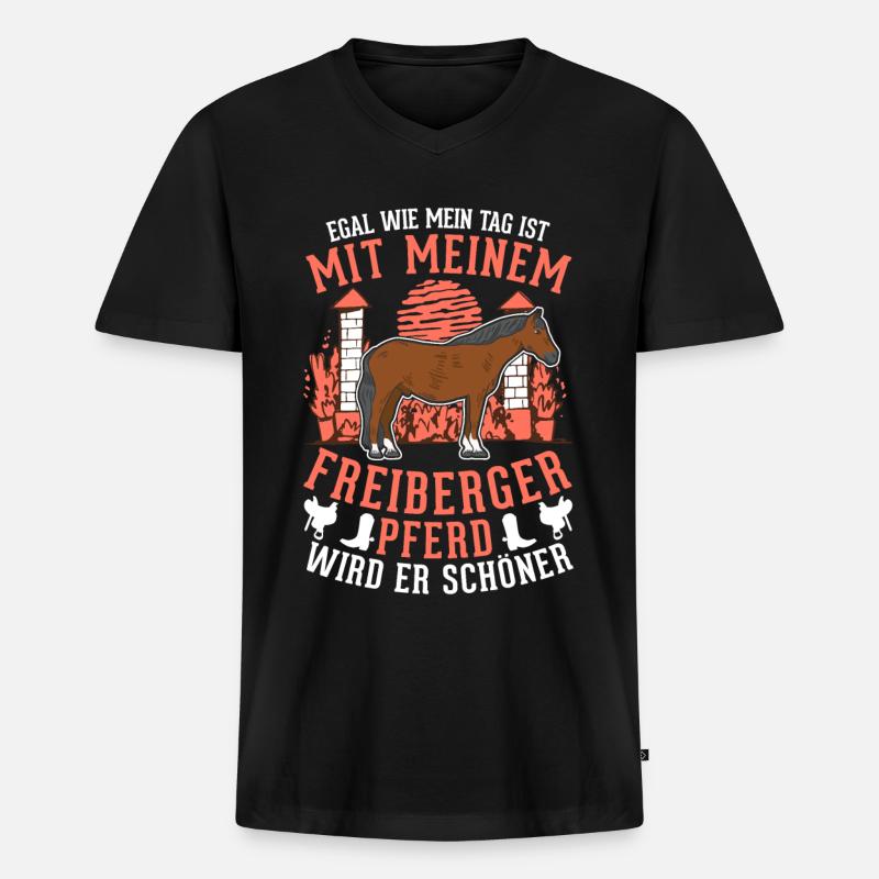 Freiberger Pferd - Männer Premium Bio T-Shirt mit V-Ausschnitt - Schwarz