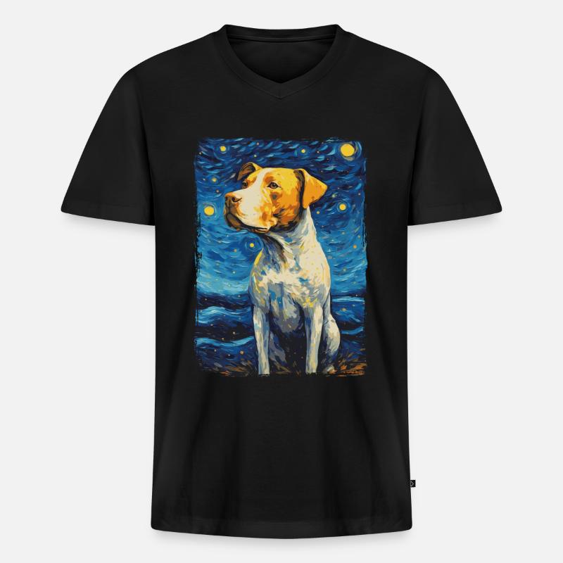 Pitbull Dog Starry Night - Men's Premium Organic T-shirt with V-neck - black