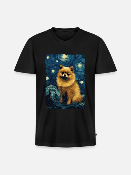 Zwergspitz Starry Night - Männer Premium Bio T-Shirt mit V-Ausschnitt - Schwarz