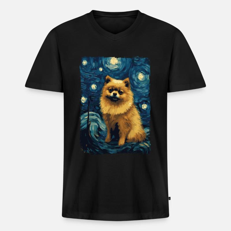 Zwergspitz Starry Night - Männer Premium Bio T-Shirt mit V-Ausschnitt - Schwarz