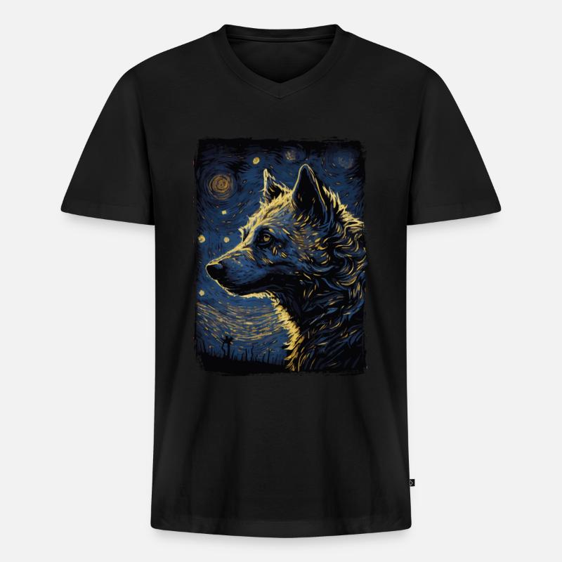 Hyäne Starry Night - Männer Premium Bio T-Shirt mit V-Ausschnitt - Schwarz