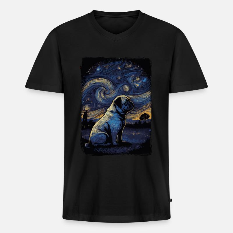 Mops Starry Night - Männer Premium Bio T-Shirt mit V-Ausschnitt - Schwarz