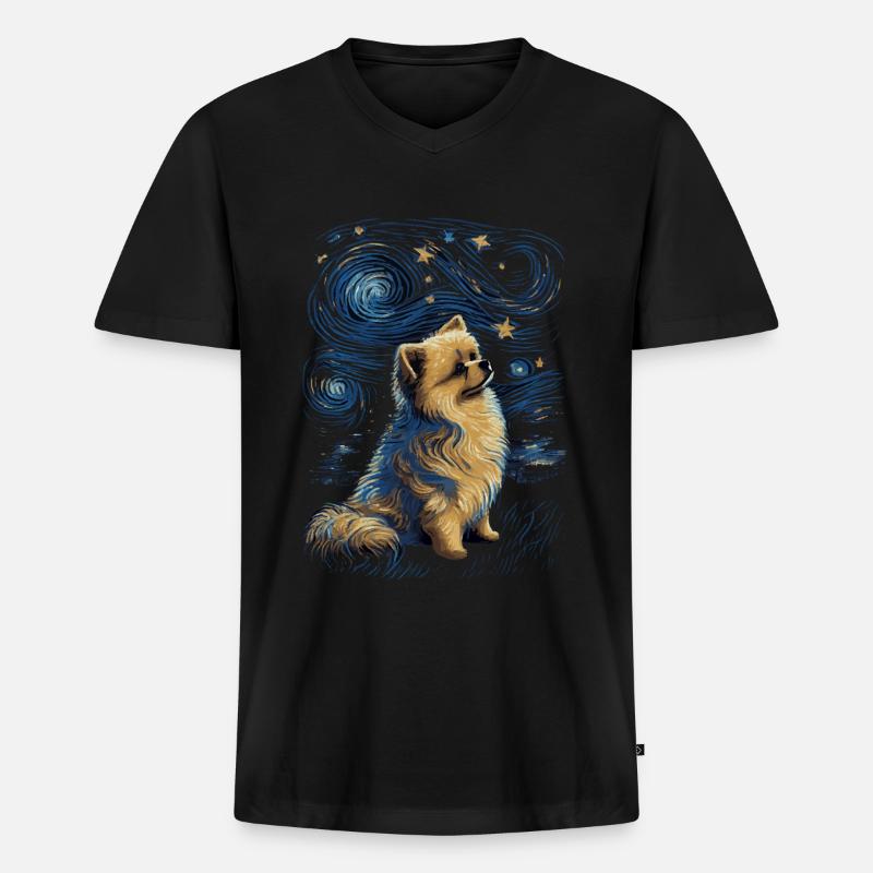 Zwergspitz Starry Night - Männer Premium Bio T-Shirt mit V-Ausschnitt - Schwarz