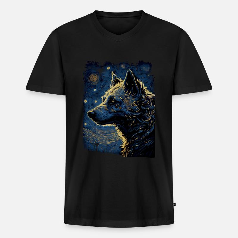 Hyäne Starry Night - Männer Premium Bio T-Shirt mit V-Ausschnitt - Schwarz