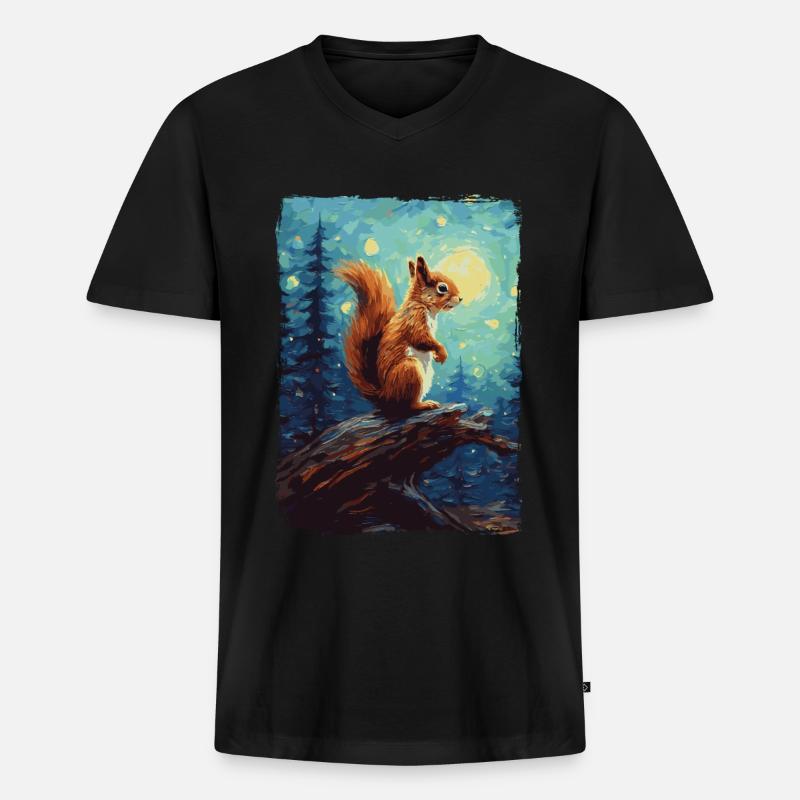 Eichhörnchen Starry Night - Männer Premium Bio T-Shirt mit V-Ausschnitt - Schwarz