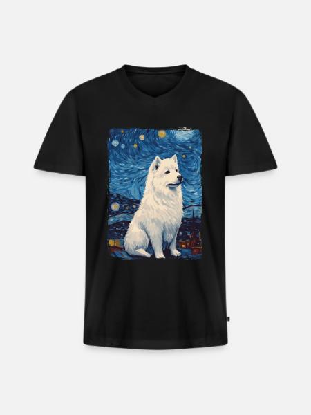 Samoyed Starry Night - Men's Premium Organic T-shirt with V-neck - black
