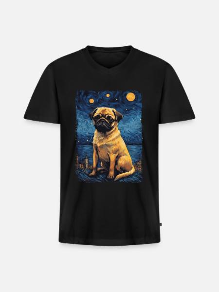 Mops Starry Night - Männer Premium Bio T-Shirt mit V-Ausschnitt - Schwarz
