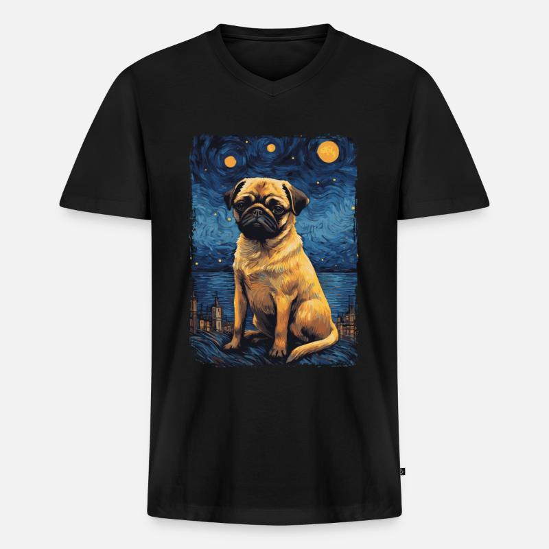 Mops Starry Night - Männer Premium Bio T-Shirt mit V-Ausschnitt - Schwarz
