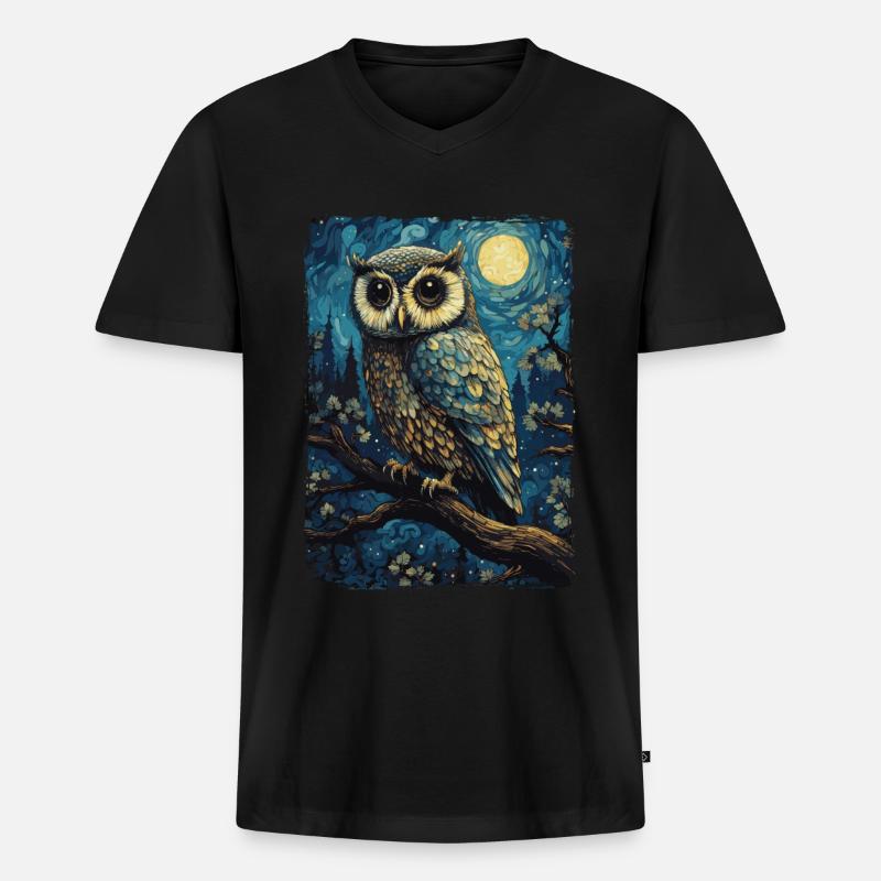 Eule Starry Night - Männer Premium Bio T-Shirt mit V-Ausschnitt - Schwarz